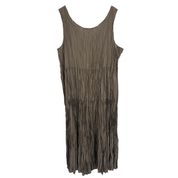 Eileen Fisher Crushed Silk Tiered Midi Dress Brown Size XL Sleeveless - Picture 9 of 14